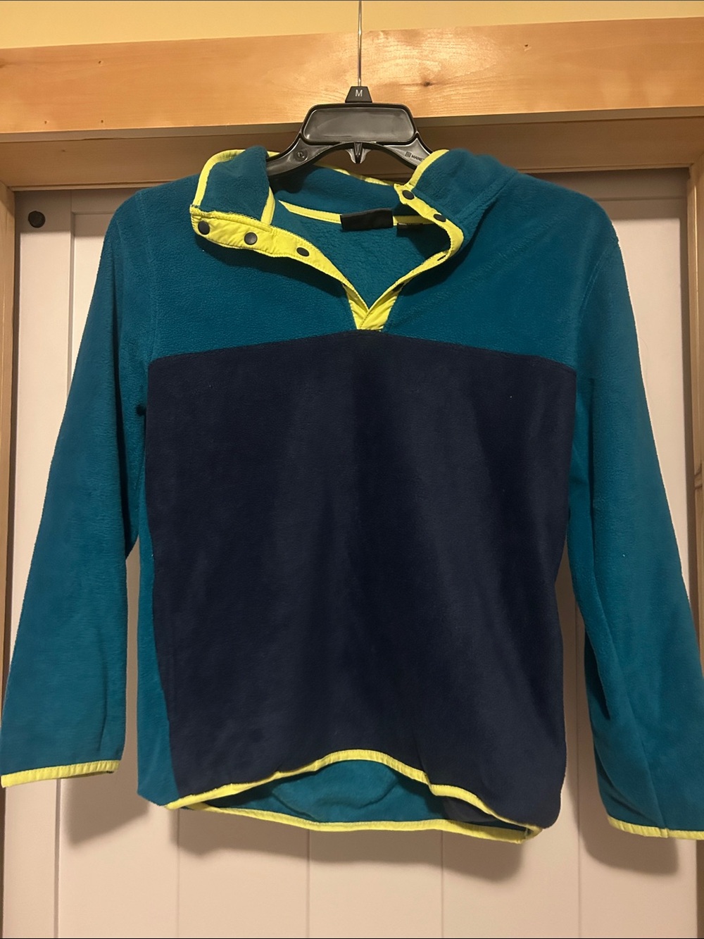 Teal & Navy Colorblock Fleece Pullover with Neon Trim
